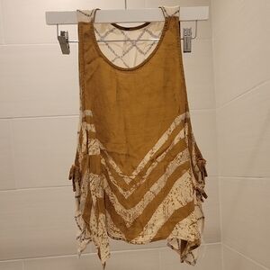 Bohemian Sleeveless Top in Brown and Cream